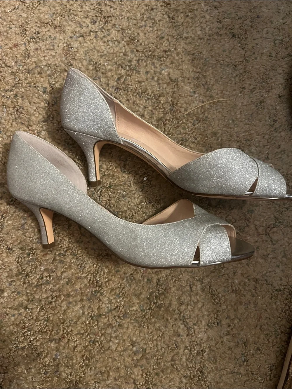 Sparkle Open-Toe D'Orsay Heels in Silver